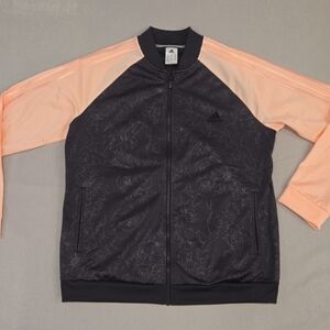 Adidas Embossed Print Floral Track Jacket Climalite Women's Black Pink Size XL